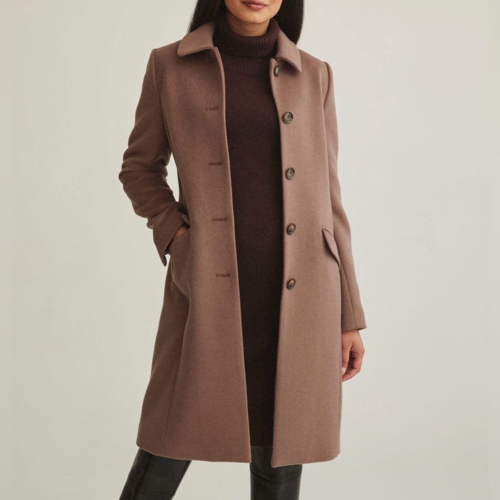 New RW&Co Classic Wool Fitted Preppy Coat in Deep Taupe - Picture 4 of 15
